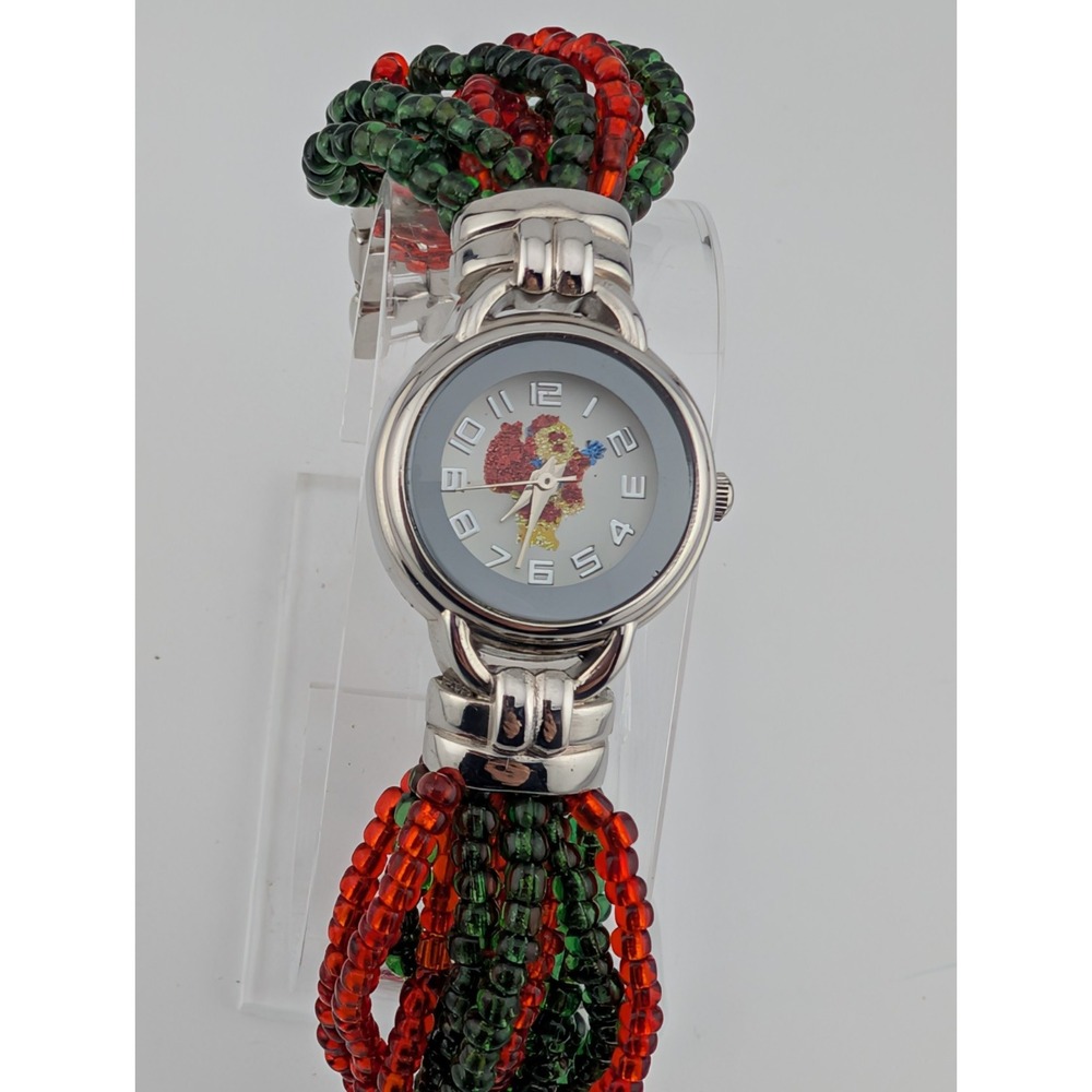 Geneva Santa Claus Beaded Band Watch Women 24mm Case- New Battery